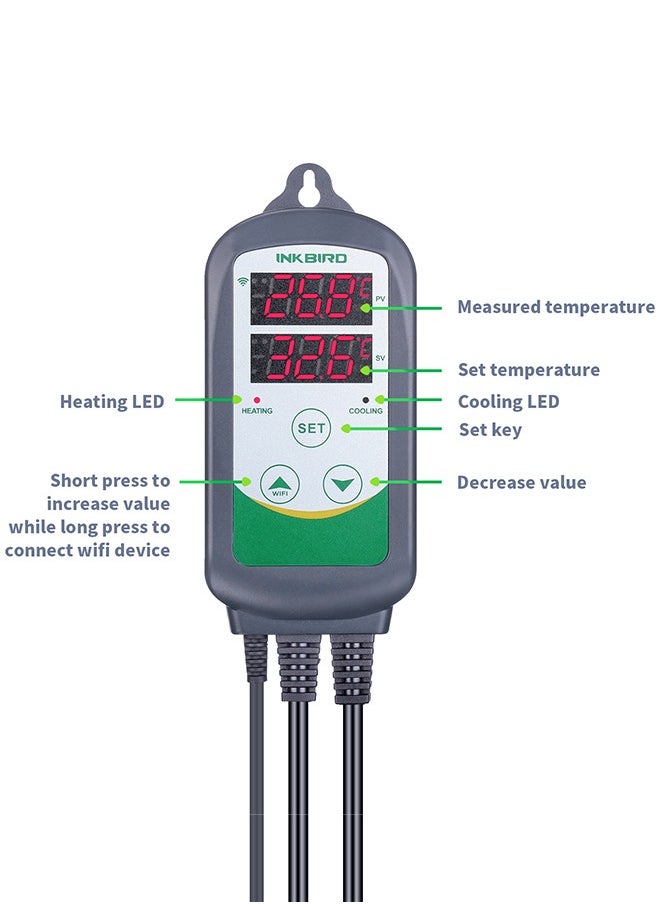 INKBIRD Digital WiFi Thermostat Heating and Cooling Control Temperature Controller ITC-308-WIFI Wireless Thermostat with Temperature Graph for Greenhouse Hydroponics Heat Mat Reptile Incubation