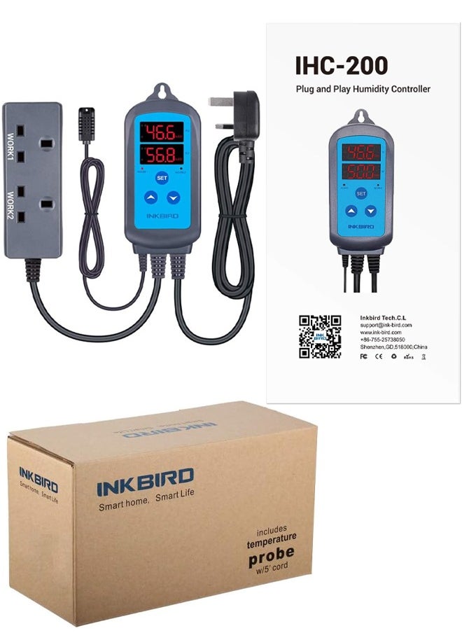 INKBIRD Humidity Controller IHC-200 Dual Relays Digital RH Humidistat for Hygrostat Humidifier Dehumidifier