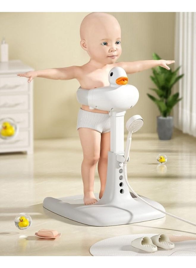 Baby Bath Tub With Stand Hug Bath Tower for Standing Up Themselves, 6-22 Months Toddler Shower Stand Support, Free Mother Hands, Easy Setup, Safe Design, Adjustable Size