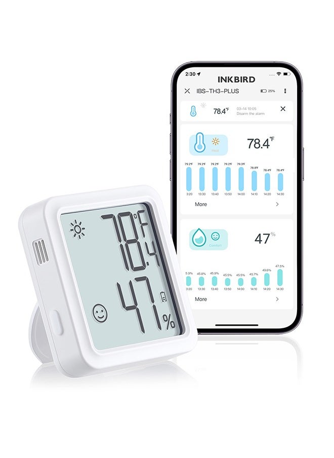 INKBIRD WiFi Thermometer Hygrometer Monitor Indoor Temperature Humidity Sensor IBS-TH3-PLUS-WIFI with LCD Display App Notification Alert 1 Year Data Storage Export Remote Monitor