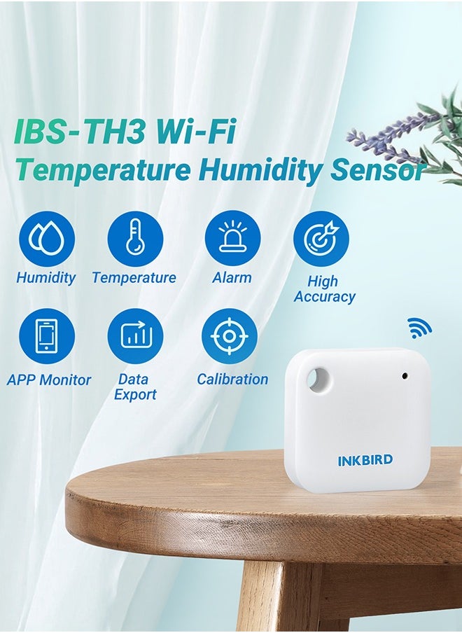 INKBIRD WiFi Thermometer Hygrometer Monitor Smart Temperature Humidity Sensor IBS-TH3 with App Notification Alert 1 Year Data Storage Export Remote Monitor for Greenhouse Wine Cellar Baby Room