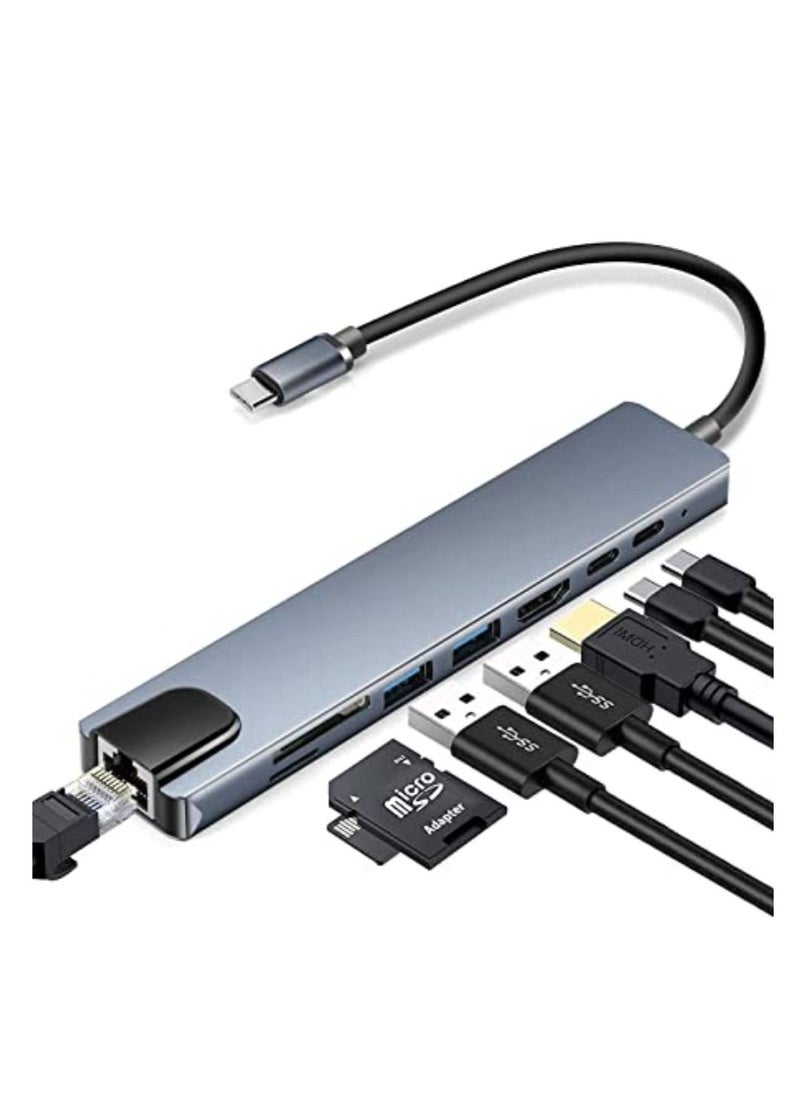 Type-c 8in1 Long Hub With Lan Port