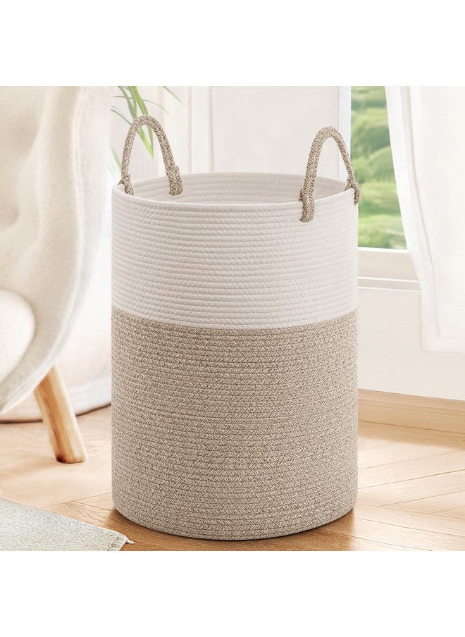 Large Laundry Hamper, Baby Laundry Hamper For Toys, Tall Woven Laundry Basket For Clothes, Blanket Storage Basket For Living Room, 19.7 X 13.8 Inches, Light & Brown