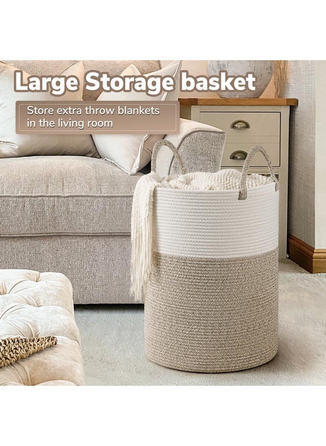 Large Laundry Hamper, Baby Laundry Hamper For Toys, Tall Woven Laundry Basket For Clothes, Blanket Storage Basket For Living Room, 19.7 X 13.8 Inches, Light & Brown