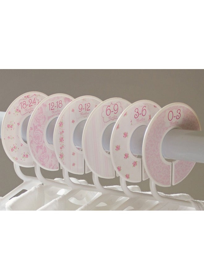 C102 Baby Girl Nursery Closet Clothing Size Dividers Pink Roses Set Of 6 (1.25 Inch Rod)