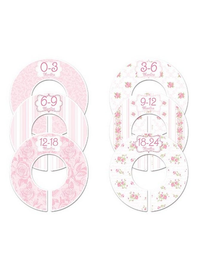 C102 Baby Girl Nursery Closet Clothing Size Dividers Pink Roses Set Of 6 (1.25 Inch Rod)