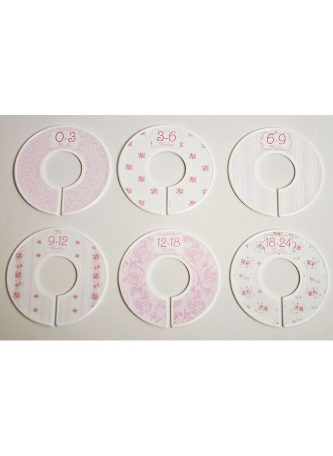 C102 Baby Girl Nursery Closet Clothing Size Dividers Pink Roses Set Of 6 (1.25 Inch Rod)