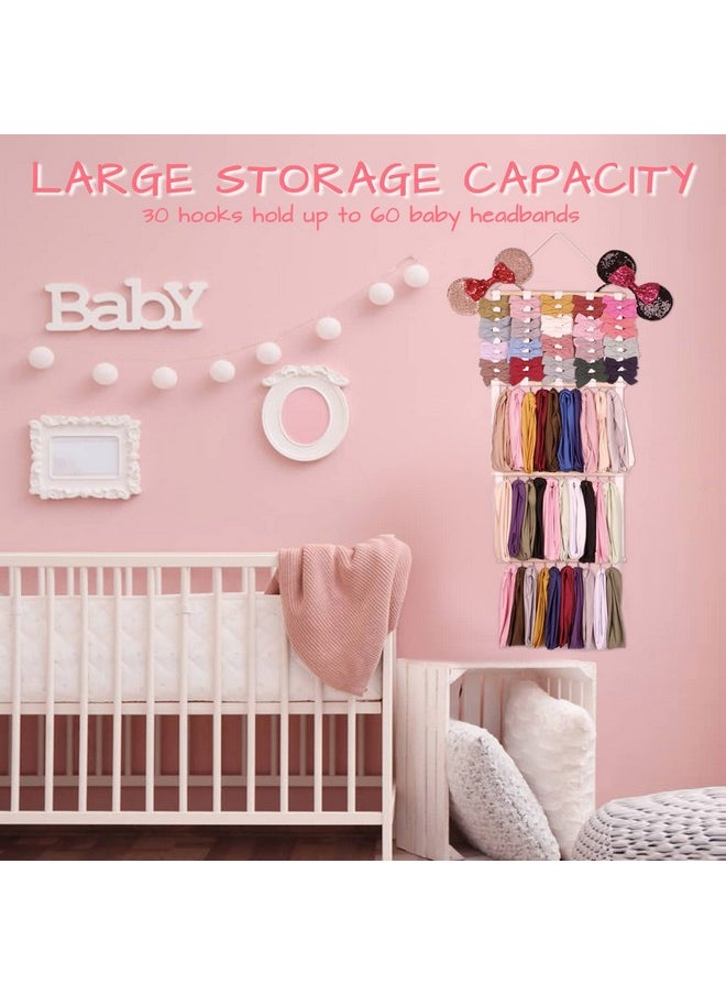 Baby Headband & Bow Holder For Girls Hair Bows, Hanging Baby Headbands Organizer Storage Newborn Headband Holder For Wall, Room, Door Or Closet (1Pcs White)
