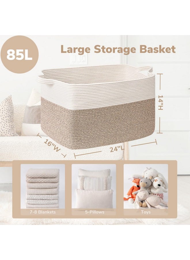 Blanket Basket, Woven Baskets For Storage, Extra Large Storage Basket, Blanket Basket Living Room, Rectangle Cotton Rope Basket For Toys, Dirty Clothes, 23.6