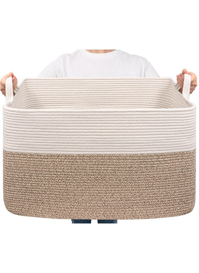 Blanket Basket, Woven Baskets For Storage, Extra Large Storage Basket, Blanket Basket Living Room, Rectangle Cotton Rope Basket For Toys, Dirty Clothes, 23.6