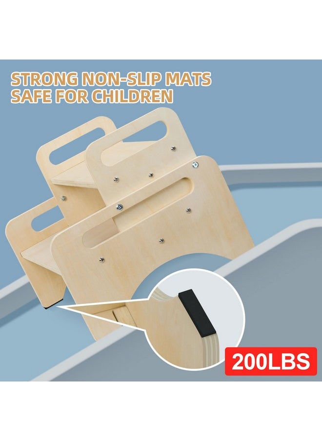 Wooden Toddler Step Stool For Kids, Multifunctional Two Step Stools With Safety Non-Slip Mats For Safety And Handles, Two One Step Stool For Adults Bathroom, Kitchen And Toilet Potty Training