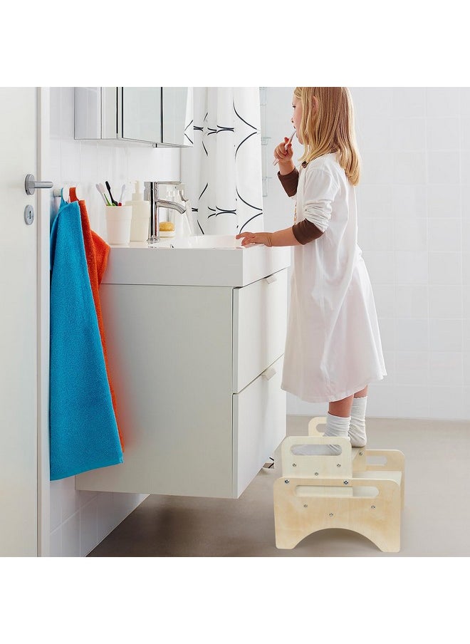 Wooden Toddler Step Stool For Kids, Multifunctional Two Step Stools With Safety Non-Slip Mats For Safety And Handles, Two One Step Stool For Adults Bathroom, Kitchen And Toilet Potty Training