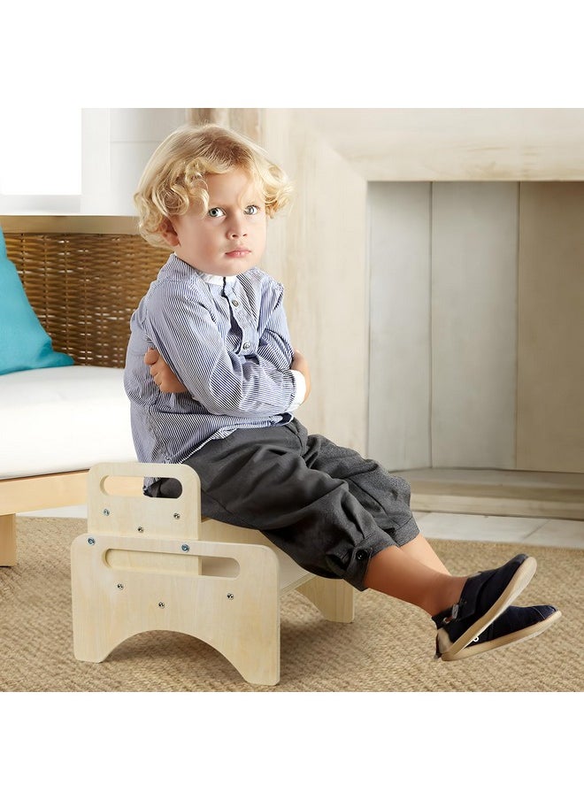 Wooden Toddler Step Stool For Kids, Multifunctional Two Step Stools With Safety Non-Slip Mats For Safety And Handles, Two One Step Stool For Adults Bathroom, Kitchen And Toilet Potty Training