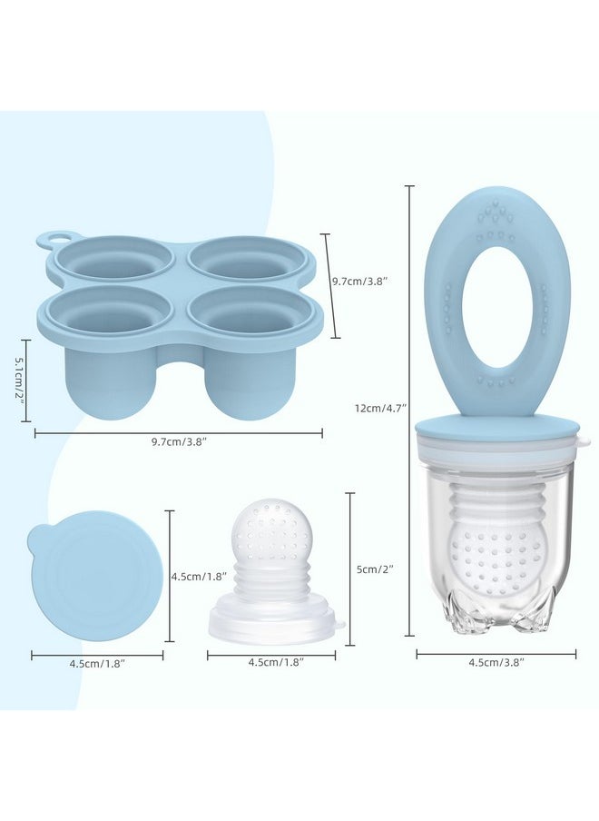 Breastmilk Popsicle Molds & Baby Food Feeders Set, Baby Fruit Feeder For Teething & Self-Feeding, Baby Food Breast Milk Storage Containers Freezer Tray (Blue)