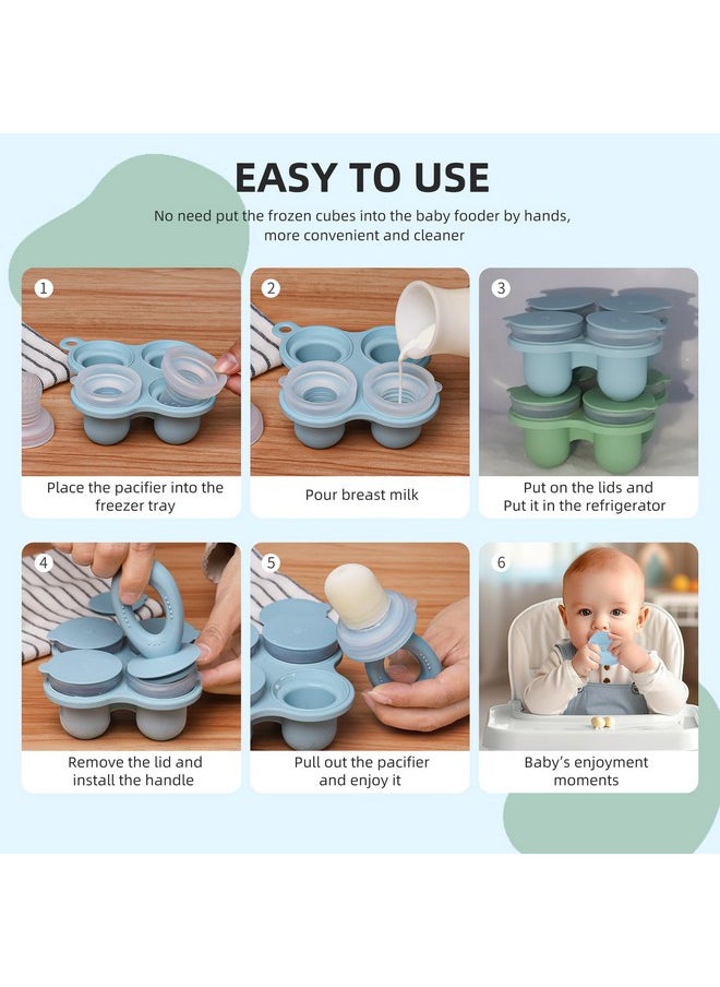 Breastmilk Popsicle Molds & Baby Food Feeders Set, Baby Fruit Feeder For Teething & Self-Feeding, Baby Food Breast Milk Storage Containers Freezer Tray (Blue)