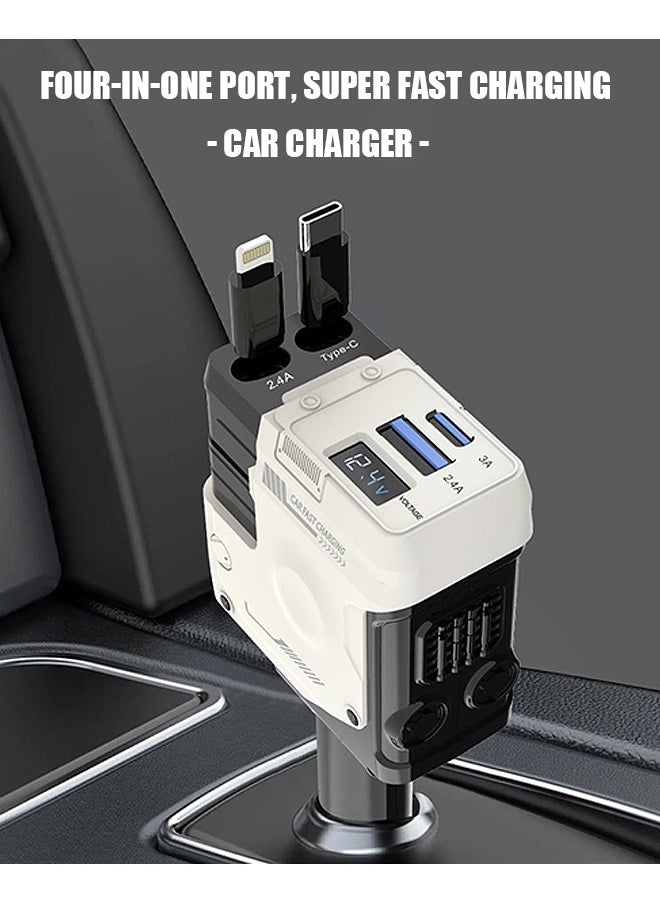 Car Charger 75W, Collapsible Lightning & Type C Cables Charger Adapter, Fast Charging Phone Charger Adapter for iPhone 16 ,16 Pro Max, Galaxy S24 Ultra, iPad, MacBook, Huawei and more