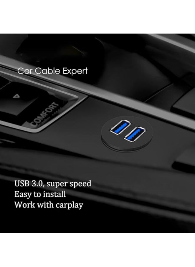 2 Ports Dual USB 3.0 Male to USB 3.0 Female AUX Flush Mount Car Mount Extension Cable for Car Truck Boat Motorcycle Dashboard Panel 1ft