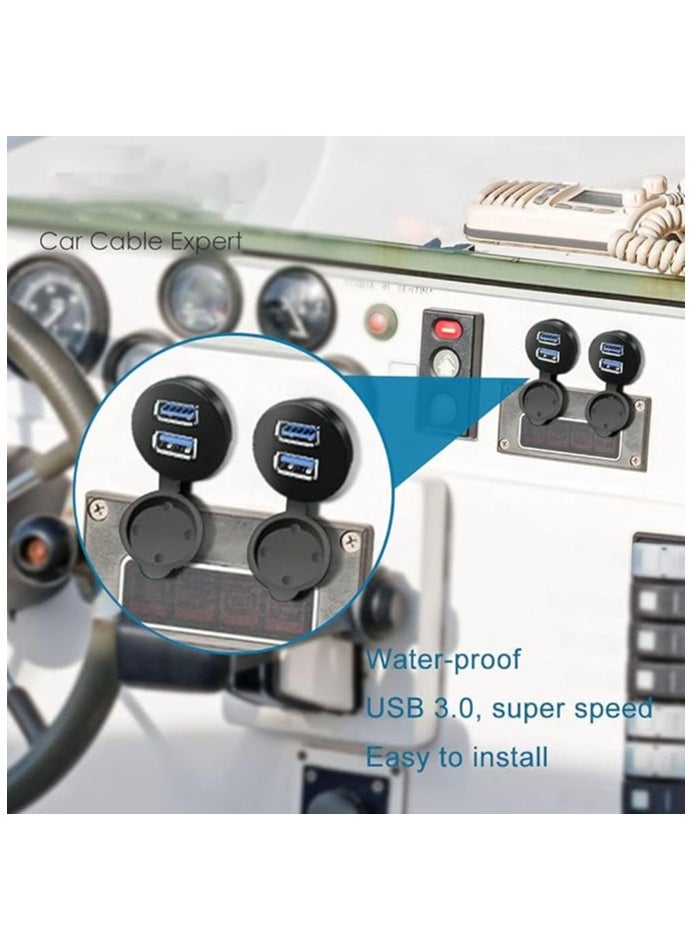 2 Ports Dual USB 3.0 Male to USB 3.0 Female AUX Flush Mount Car Mount Extension Cable for Car Truck Boat Motorcycle Dashboard Panel 1ft
