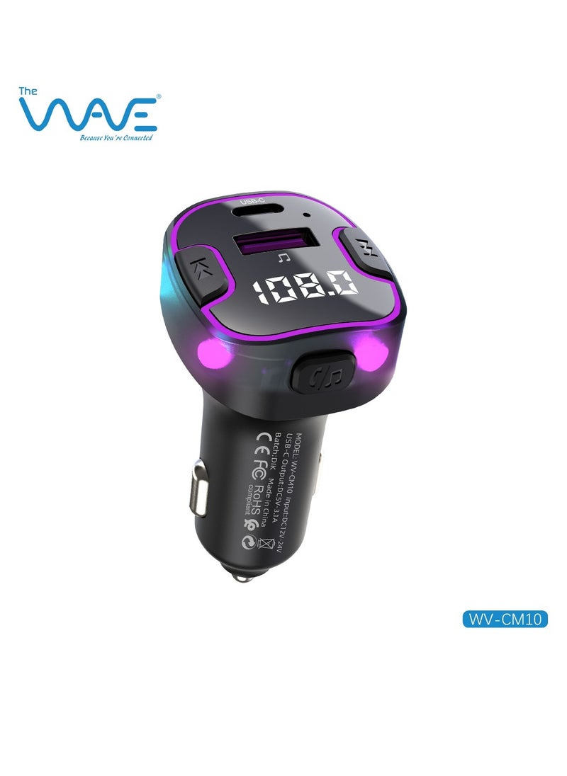 Wave Wireless Car Charger Fast USB Charging and PD Port MP3 Player Hands-Free Bluetooth Kit