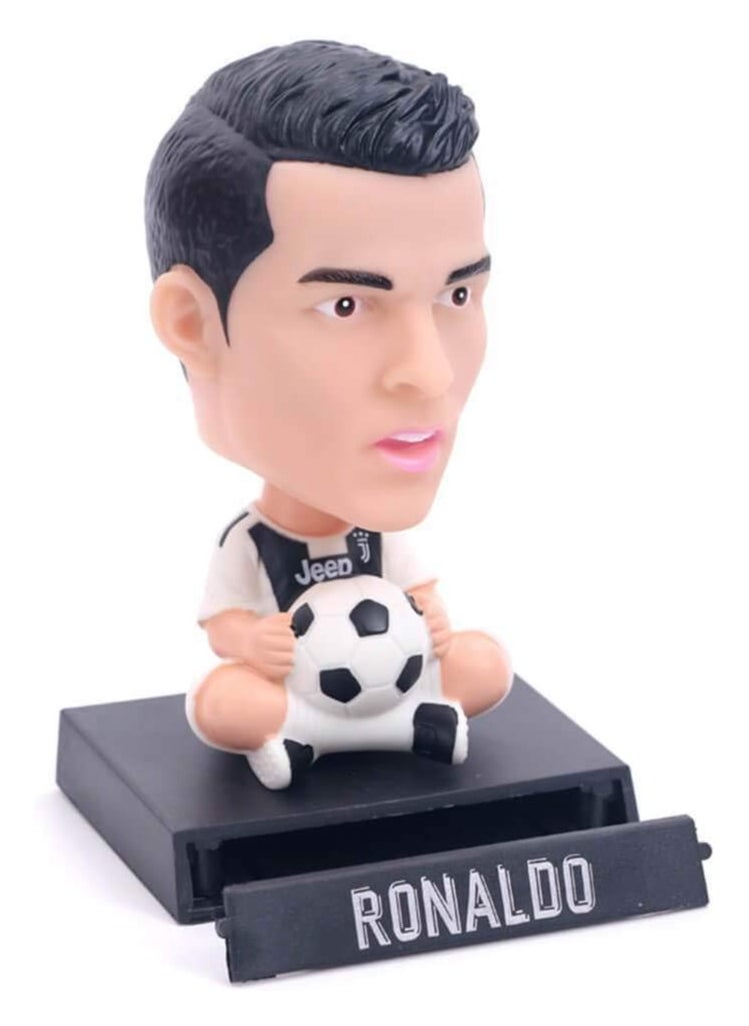 13cm Golden Resin Football Trophy Replica & Christiano Ronaldo Mini Figurine Super Star Bobble Head Doll