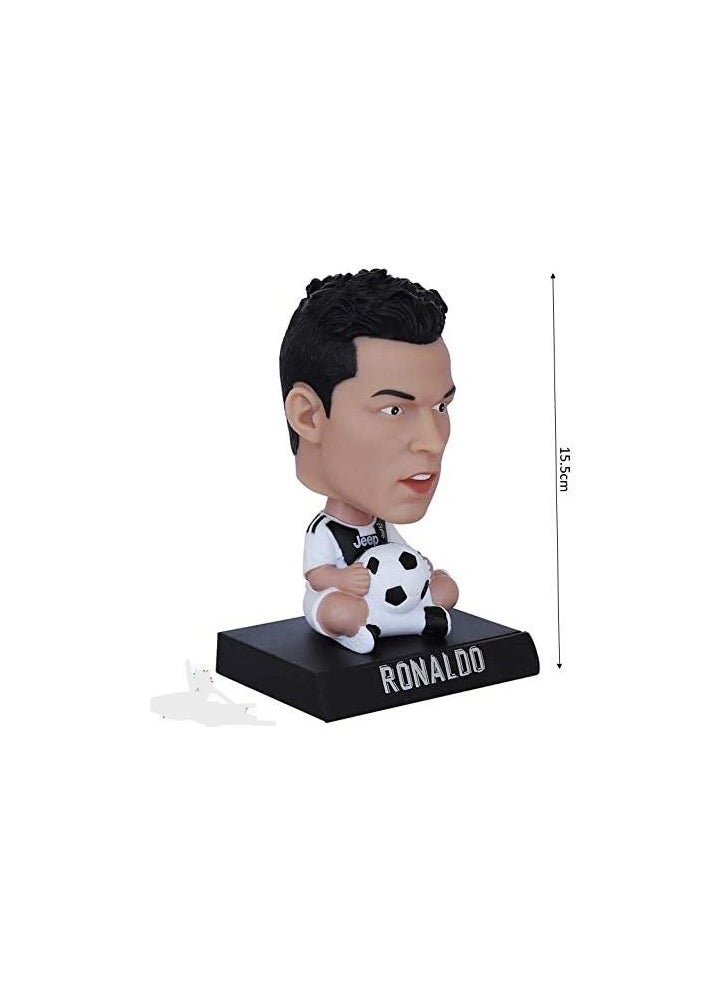 13cm Golden Resin Football Trophy Replica & Christiano Ronaldo Mini Figurine Super Star Bobble Head Doll