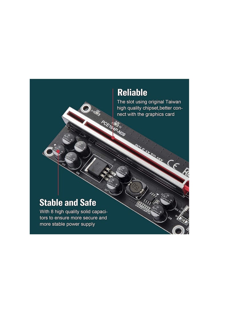 PCI-E Riser 010S for Bitcoin Ethereum Mining GPU Riser Adapter Card with 8 Solid Capacitors PCI-E 1X to 16X Riser Card  (2021 Upgraded Version)