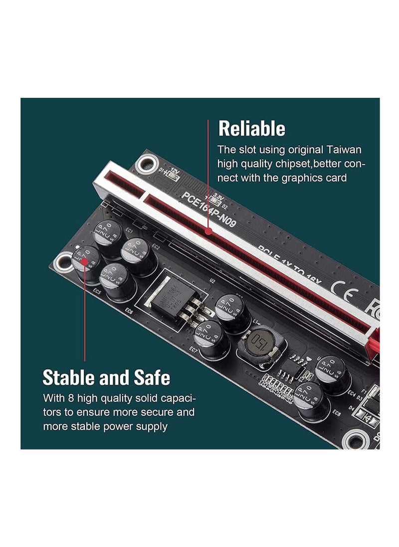 PCI-E Riser 010S for Bitcoin Ethereum Mining GPU Riser Adapter Card with 8 Solid Capacitors PCI-E 1X to 16X Riser Card  (2021 Upgraded Version)