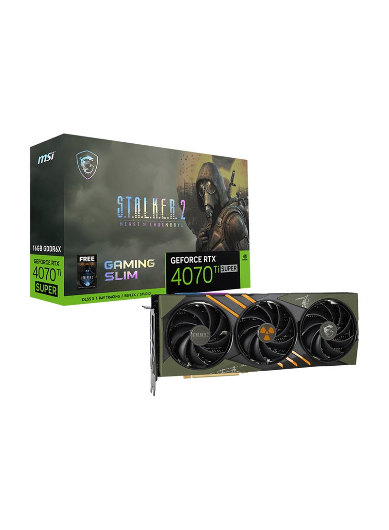 GeForce RTX 4070 Ti SUPER Gaming Slim Stalker 2 Edition, 16GB GDDR6X 256-Bit Memory, 2610 MHz Boost Clock, 21 Gbps Memory Speed, 8448 Units CUDA Cores | 912-V513-875 Black