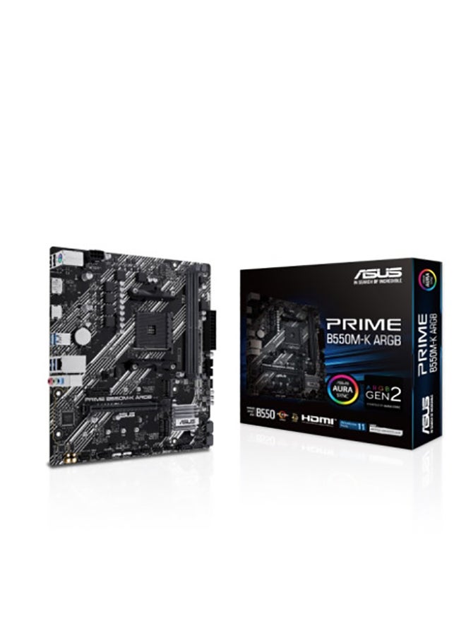 Prime B550M-K ARGB, AMD B550 Micro ATX Motherboard with Dual M.2, PCIe 4.0, 1 Gb Ethernet, HDMI, DP, SATA 6 Gbps, USB 3.2 Gen 1 Type-A, Aura Sync RGB Lighting | 90MB1GC0-M0EAY0