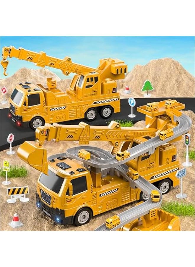 Crane Excavator Toys for Boys Age 3-5, Kids Excavator Crane Truck Toy with Light Sounds, Construction Toys Birthday for 3 4 5 6 Years Old Boys Girls