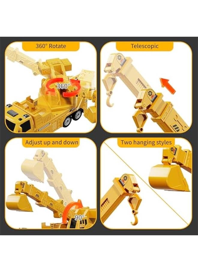 Crane Excavator Toys for Boys Age 3-5, Kids Excavator Crane Truck Toy with Light Sounds, Construction Toys Birthday for 3 4 5 6 Years Old Boys Girls