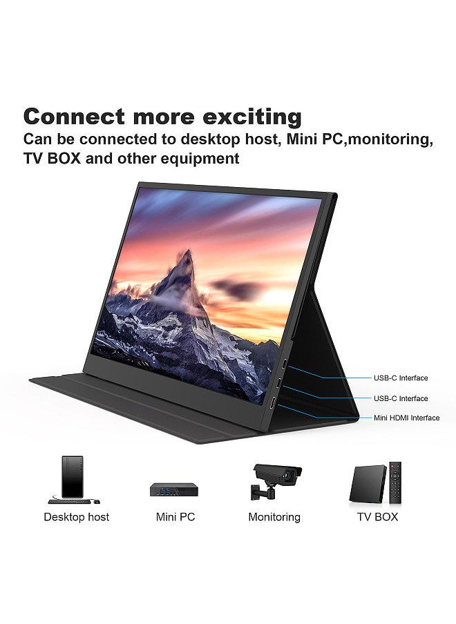 15.6inch FHD 1080P Laptop Monitor IPS Screen Portable Gaming External Monitor Plug&Play with PU Leather Cover Compatible with Laptop PC Phone Mac Xbox PS5/PS4 Switch