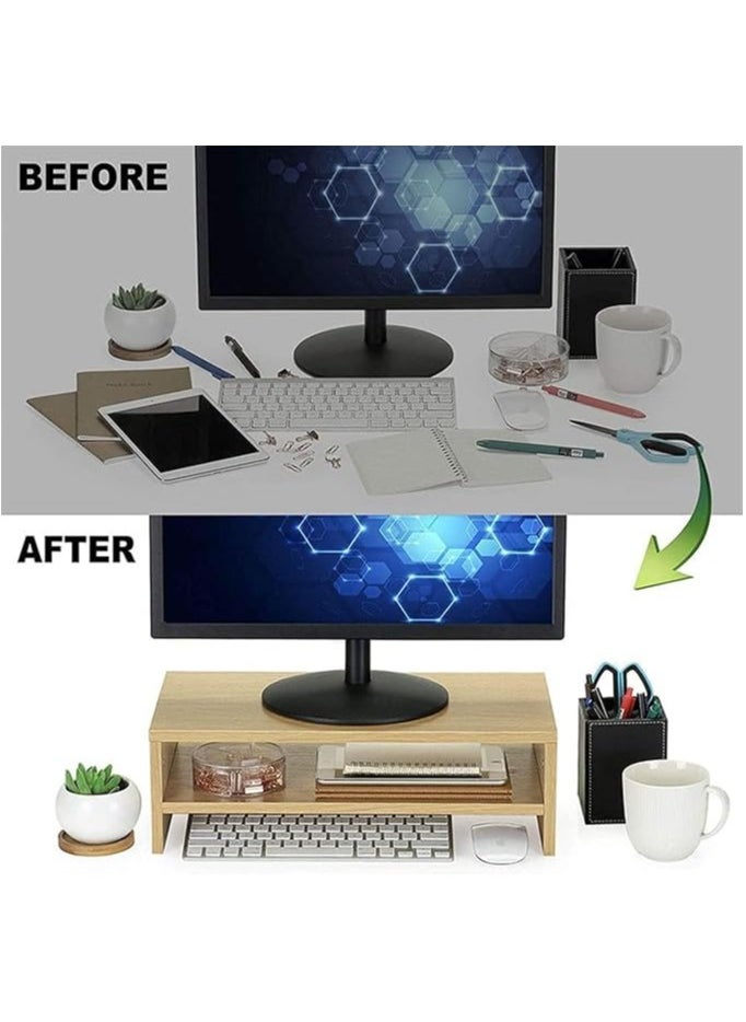 2 Tiers Wood Monitor Stand Riser,Monitor Riser for Computer,Laptop Printer Stand,Desk Organizer,Desktop Screen Riser with Storage Design,Computer Monitor Stand