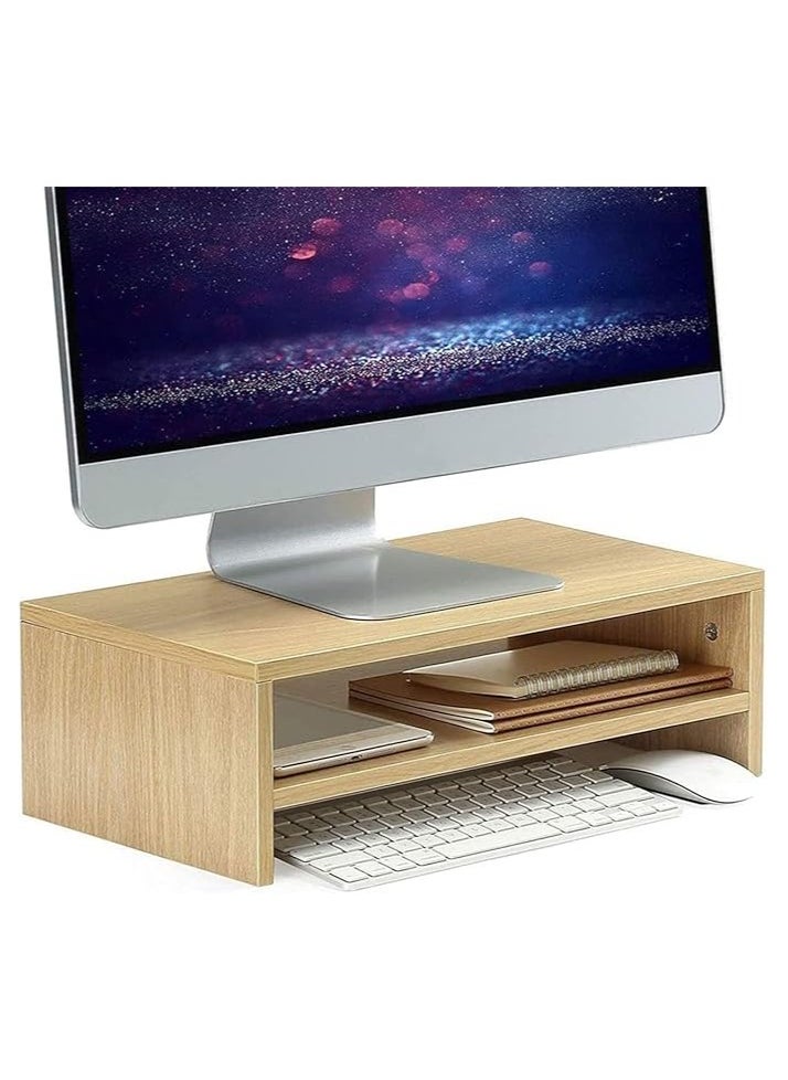 2 Tiers Wood Monitor Stand Riser,Monitor Riser for Computer,Laptop Printer Stand,Desk Organizer,Desktop Screen Riser with Storage Design,Computer Monitor Stand