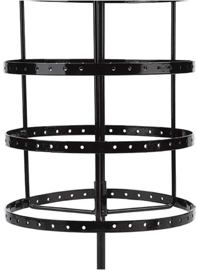 144 Holes/Four-Layer Metal Rotating Round Earring Display Jewelry Rack Holder Stand High Capacity(Black)