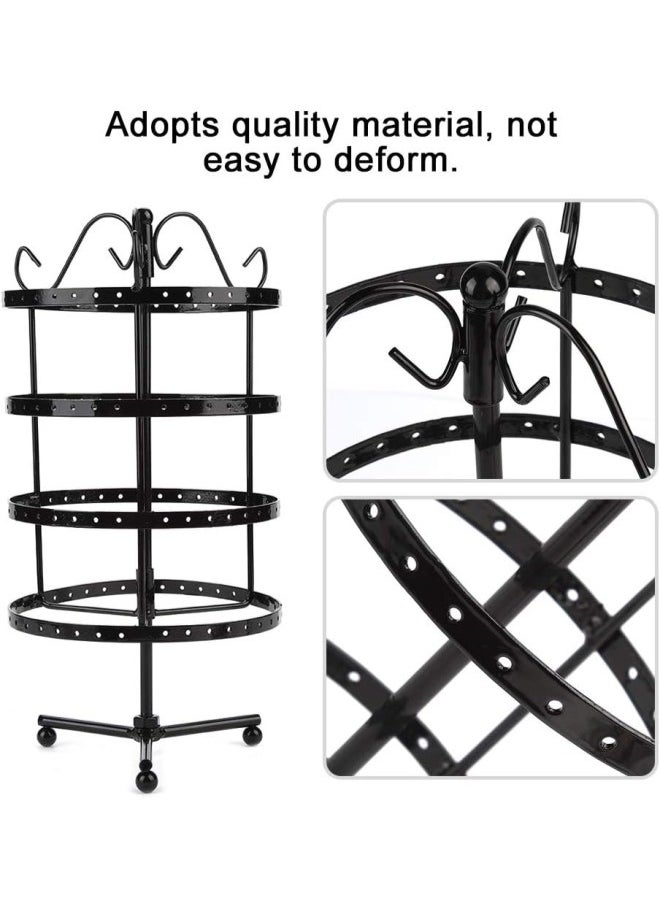 144 Holes/Four-Layer Metal Rotating Round Earring Display Jewelry Rack Holder Stand High Capacity(Black)