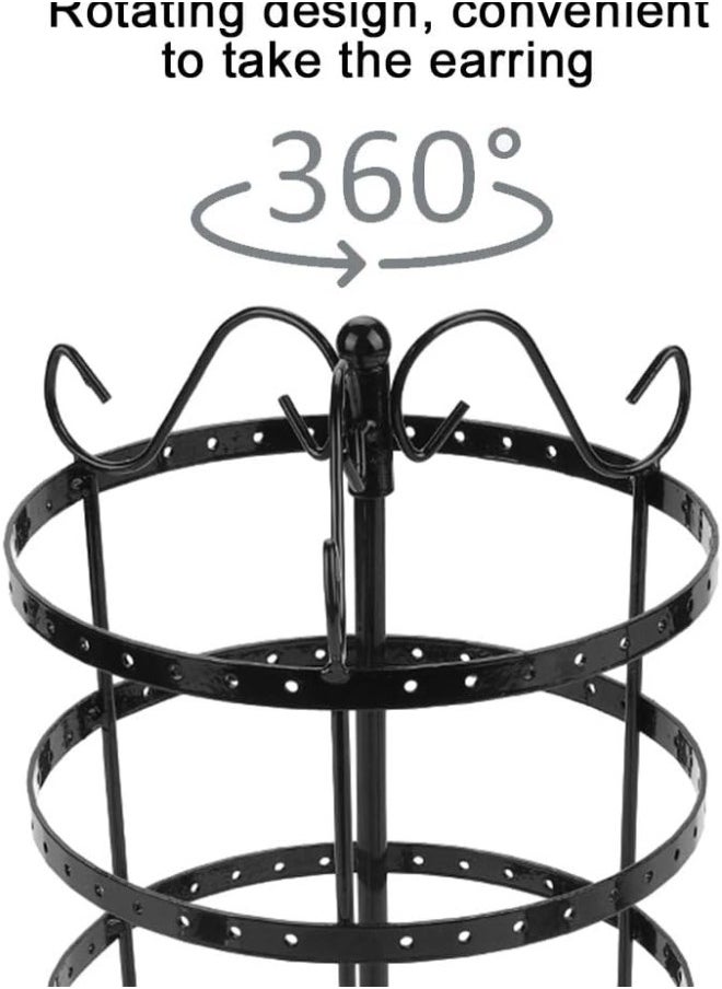 144 Holes/Four-Layer Metal Rotating Round Earring Display Jewelry Rack Holder Stand High Capacity(Black)