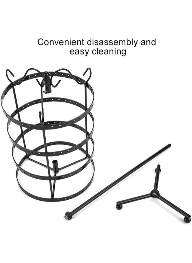 144 Holes/Four-Layer Metal Rotating Round Earring Display Jewelry Rack Holder Stand High Capacity(Black)