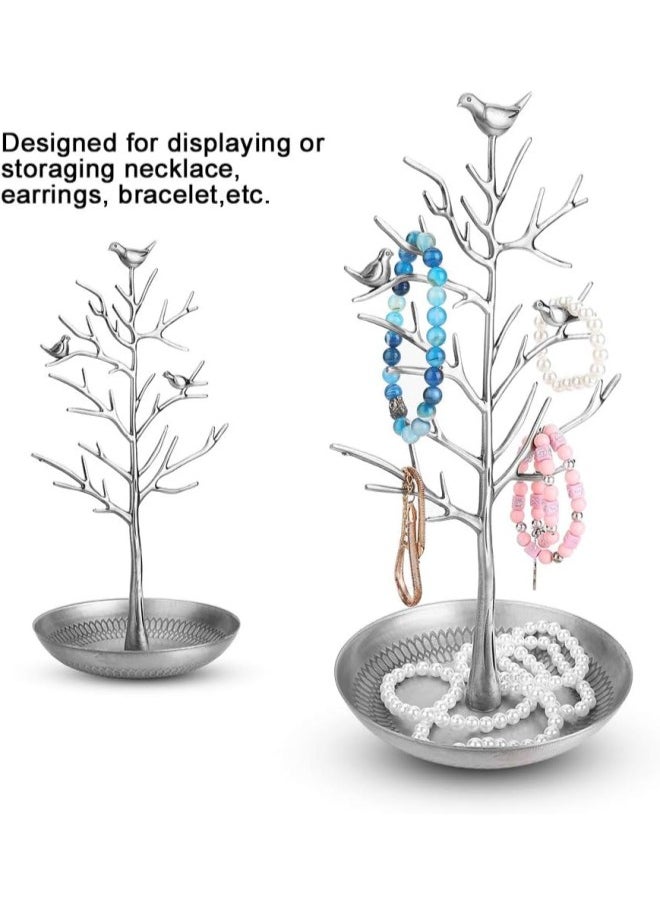 Jewelry Hanger Stand, Jewelry Tree Display Storage Holder Exhibitor for Jewels, Stand Earrings Rings Bracelets Organizer for Jewelry Tree Design(Antique Sliver)