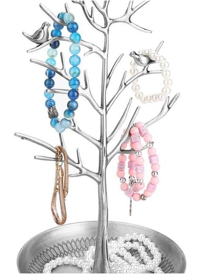 Jewelry Hanger Stand, Jewelry Tree Display Storage Holder Exhibitor for Jewels, Stand Earrings Rings Bracelets Organizer for Jewelry Tree Design(Antique Sliver)