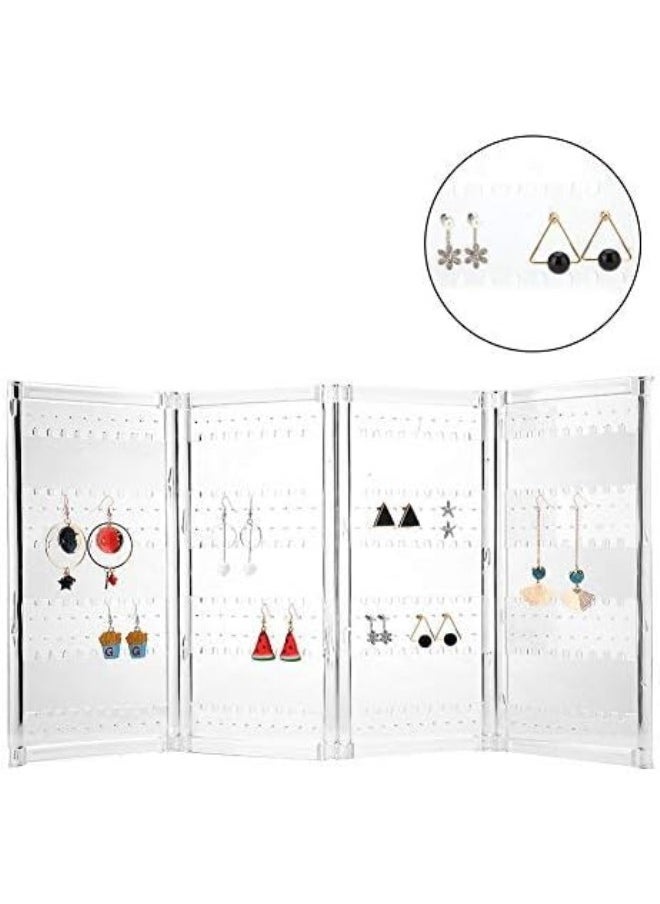 Foldable 4-Panel Jewelry Holder Earrings Display Stand Ear Studs Storage Rack Organizer