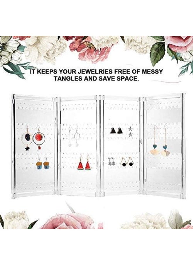 Foldable 4-Panel Jewelry Holder Earrings Display Stand Ear Studs Storage Rack Organizer