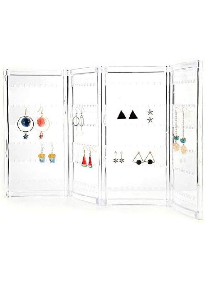 Foldable 4-Panel Jewelry Holder Earrings Display Stand Ear Studs Storage Rack Organizer