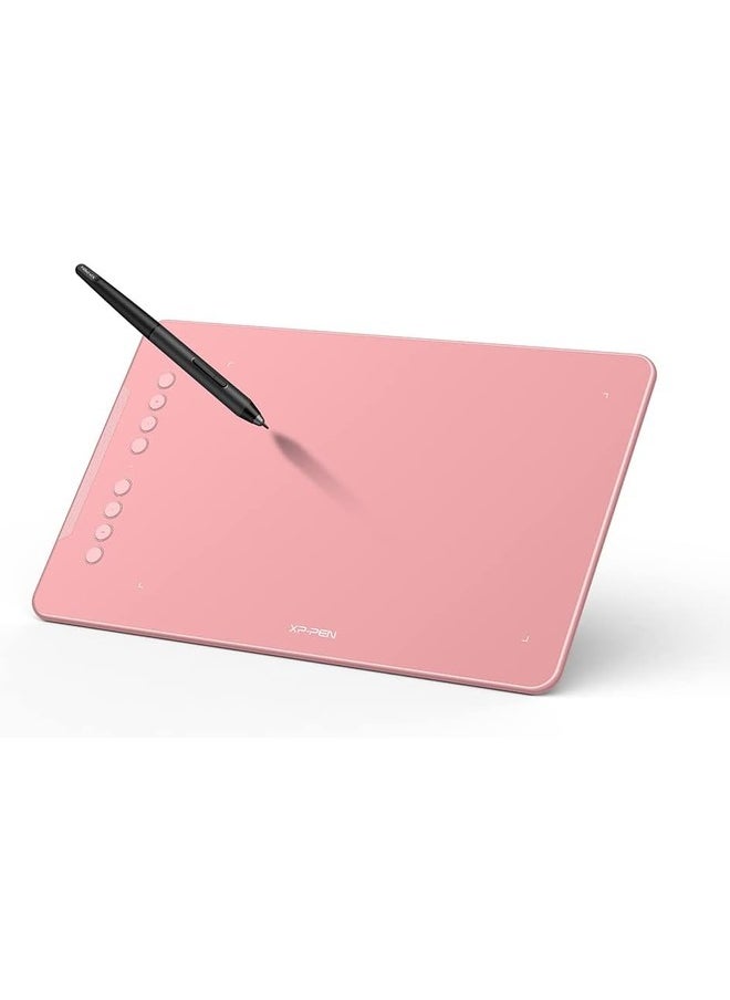 Deco V2 Digital Graphics Drawing Pen Tablet with Battery-Free Passive Stylus and 8 Shortcut Keys 10x6.25in | Pink