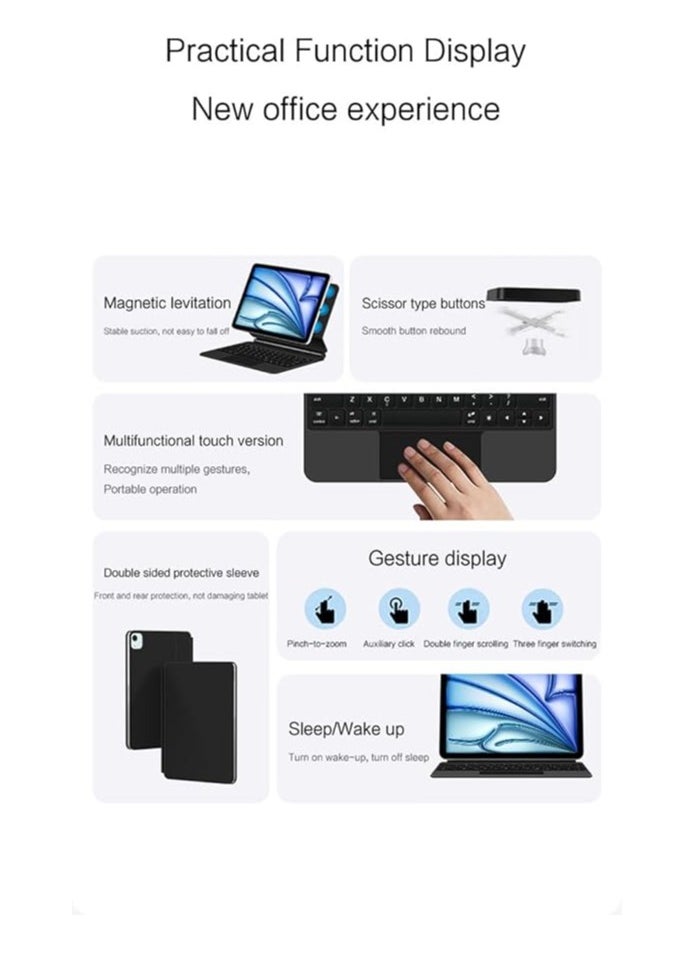 Arabic and English Keyboard Case Compatible with IPad Pro 13 Inch 2024 (M4, 7th Gen),Magnetic Touchpad Keyboard Case with Auto Sleep/Wake (White)