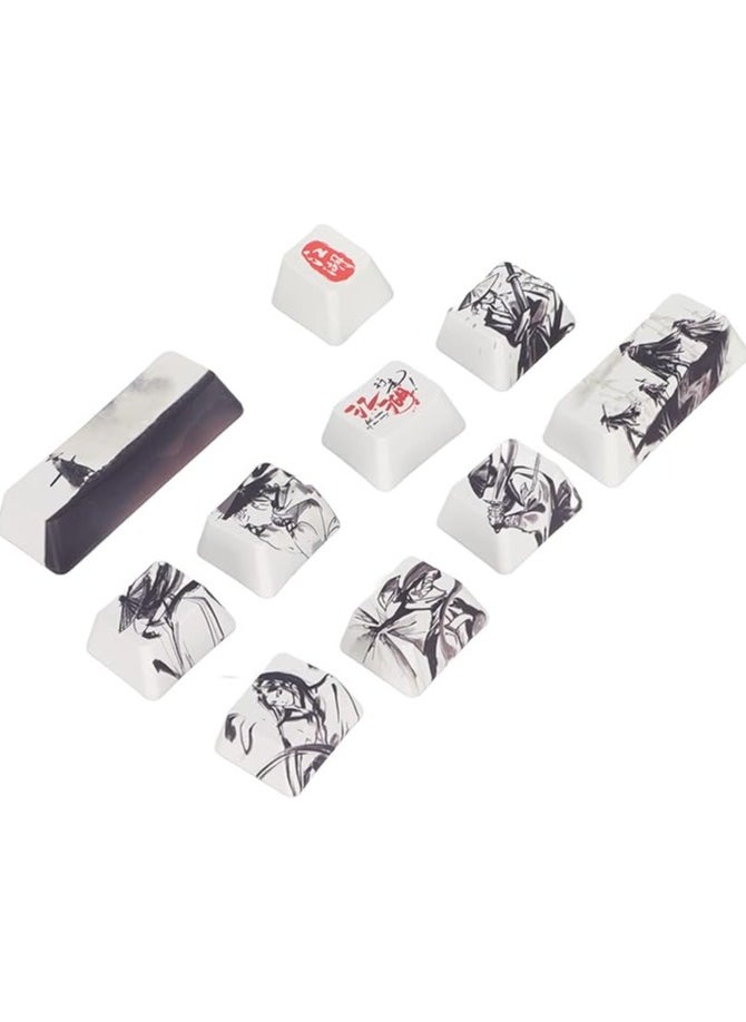 10Pcs Replacement Keycaps, Esc Ctrl Alt DIY PBT Keycaps, Resplendent Chinese Ink Painting Pattern DIY Keycaps Accessories for 6/87/104/108 Digit Mechanical Keyboards