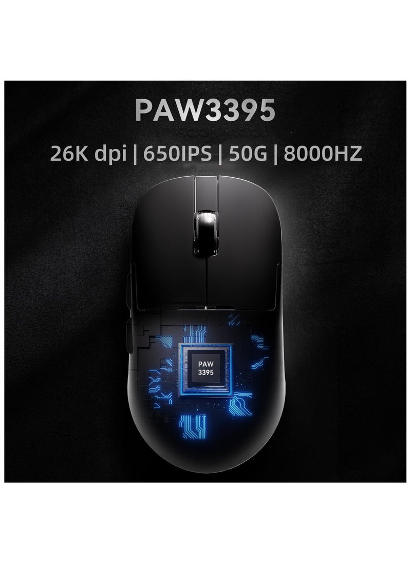 AJ159PRO 8Khz Bluetooth/2.4G/Wired 56G Lightweight Gaming Mouse with Magnetic Charging Dock, PAW3395 Sensor 26KDPI, Huanuo 100 Million Click, 100% ETFE Foot Pad & 8Khz Receiver