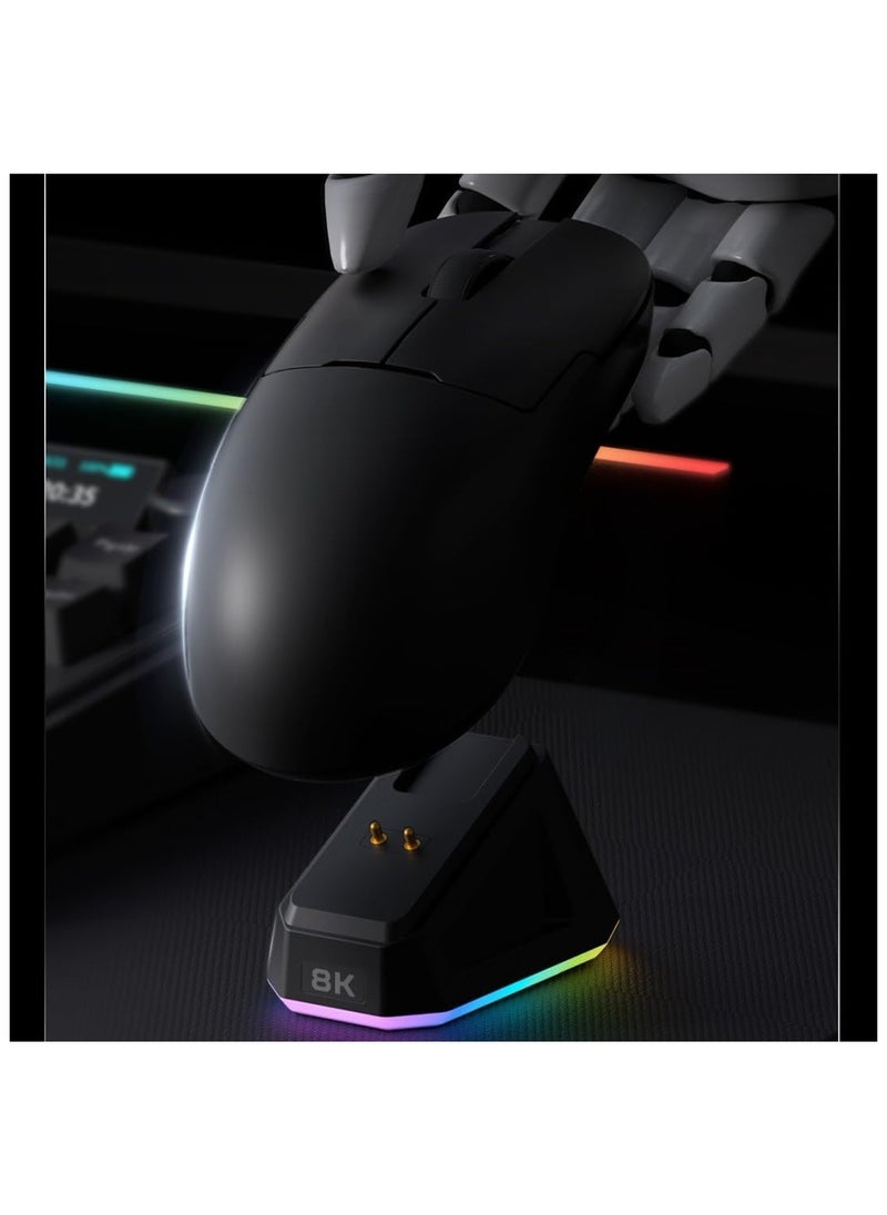 AJ159PRO 8Khz Bluetooth/2.4G/Wired 56G Lightweight Gaming Mouse with Magnetic Charging Dock, PAW3395 Sensor 26KDPI, Huanuo 100 Million Click, 100% ETFE Foot Pad & 8Khz Receiver