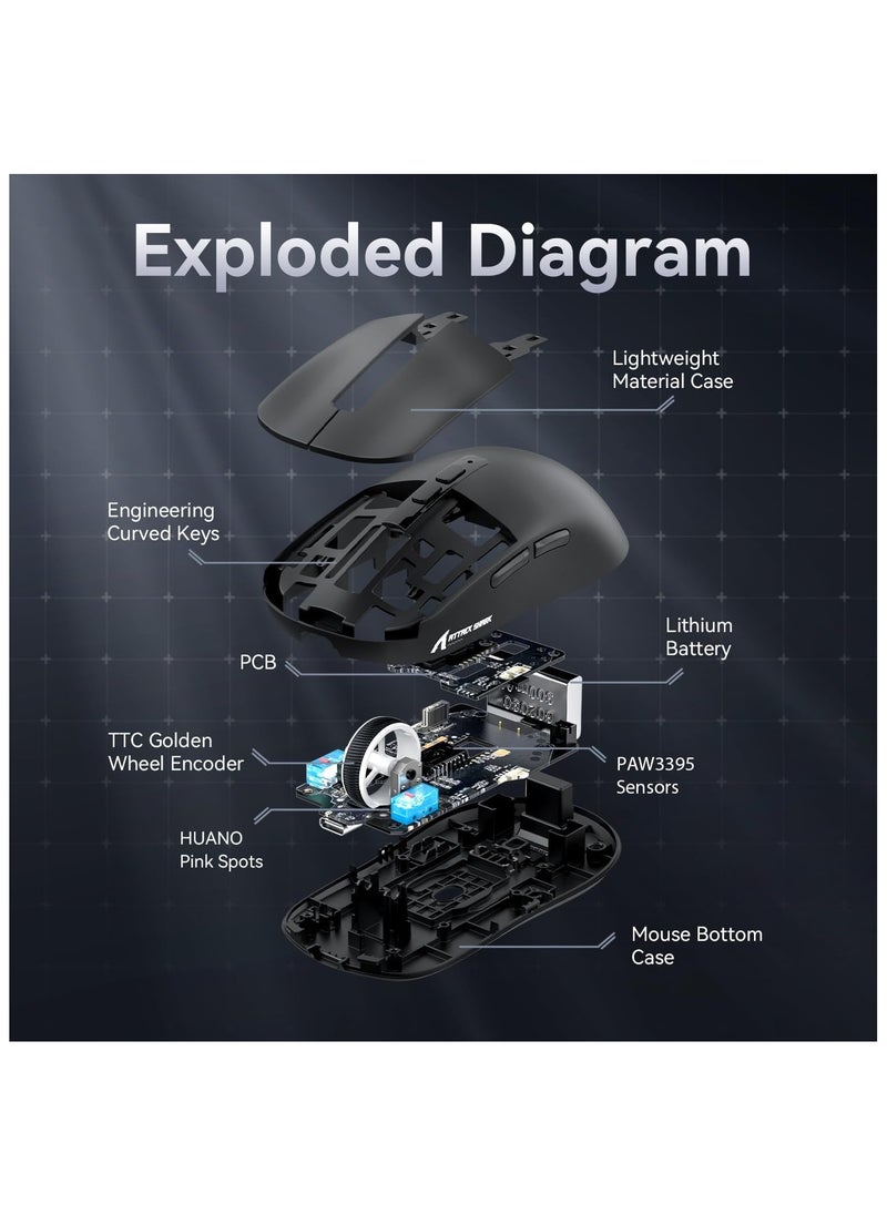 ATTACK SHARK X6 Lightweight Wireless Gaming Mouse with RGB Backlight Charging Base,Tri-Mode Wired/2.4GHz/BT5.2,26K DPI, PAW3395 Optical Sensor,HUANO Switch,5programmable Buttons,PC/Mac(Black)