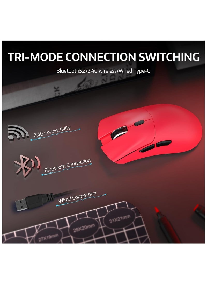ATTACK SHARK R1 Wireless Gaming Mouse,Tri-Mode Connection (2.4G/Wired/BT5.2),55g Lightweight,18K DPI Optical Sensor,HUYU 20 Million Key Life,Ergonomic Design,for PC/Laptop/Win/Mac(Red)